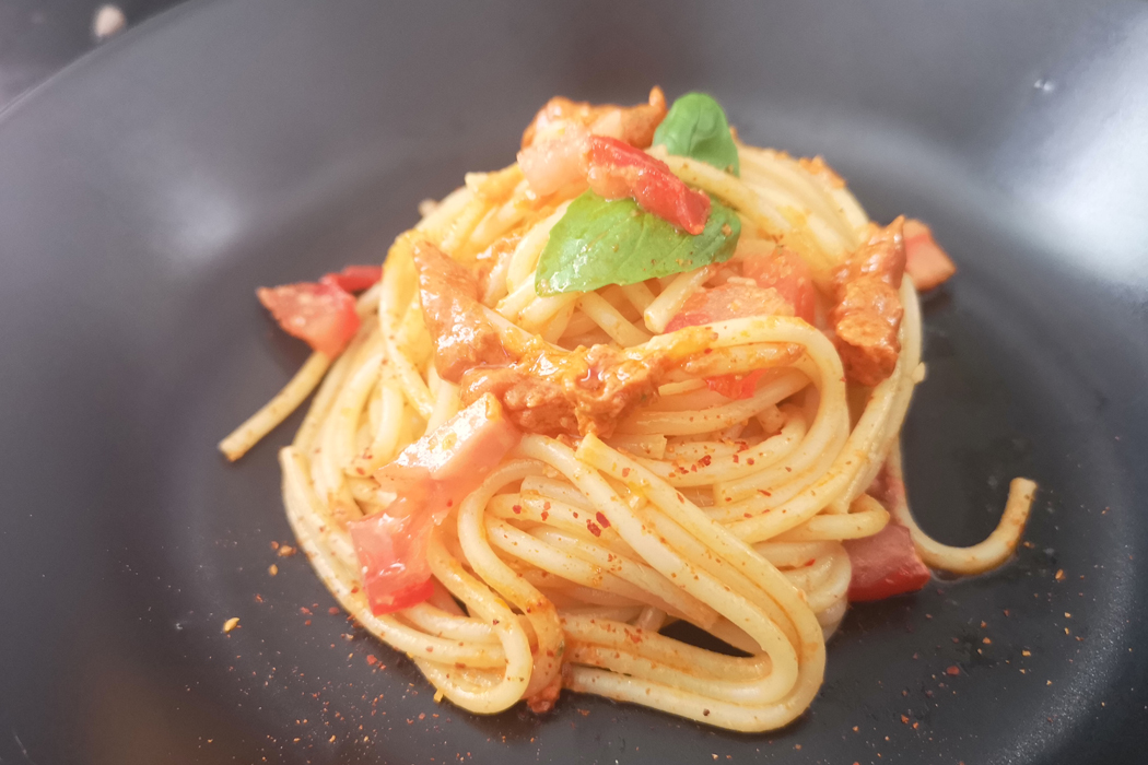 spaghetti-au-pesto-rosso-et-chevre-cooked